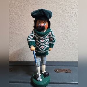 Golfing Nutcracker 12in Wooden Knit Sweater